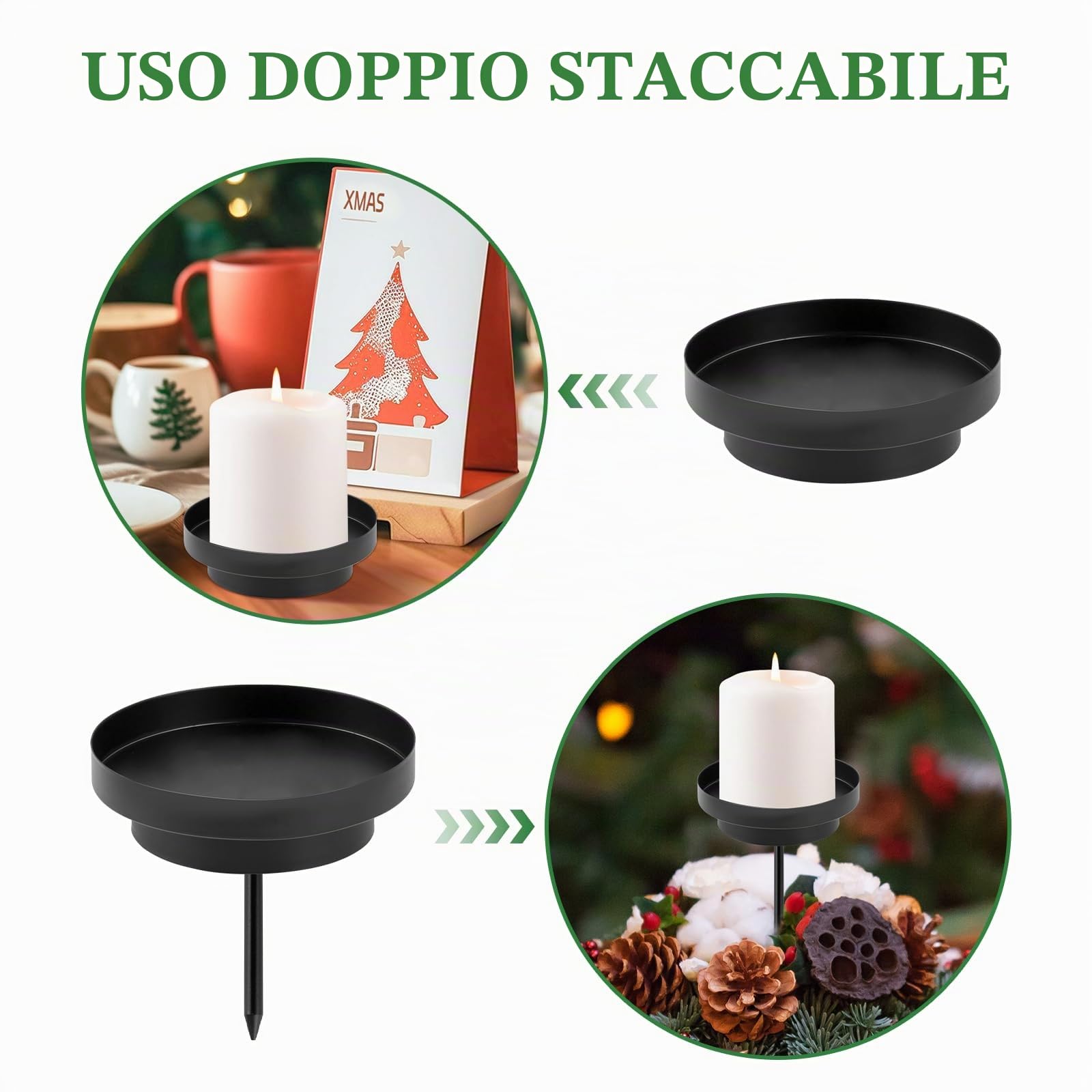 4 portacandele a forma di corona dell'Avvento, 2 in 1, in metallo, 8 cm, per cene a lume di candela, sala da pranzo, decorazioni per camini