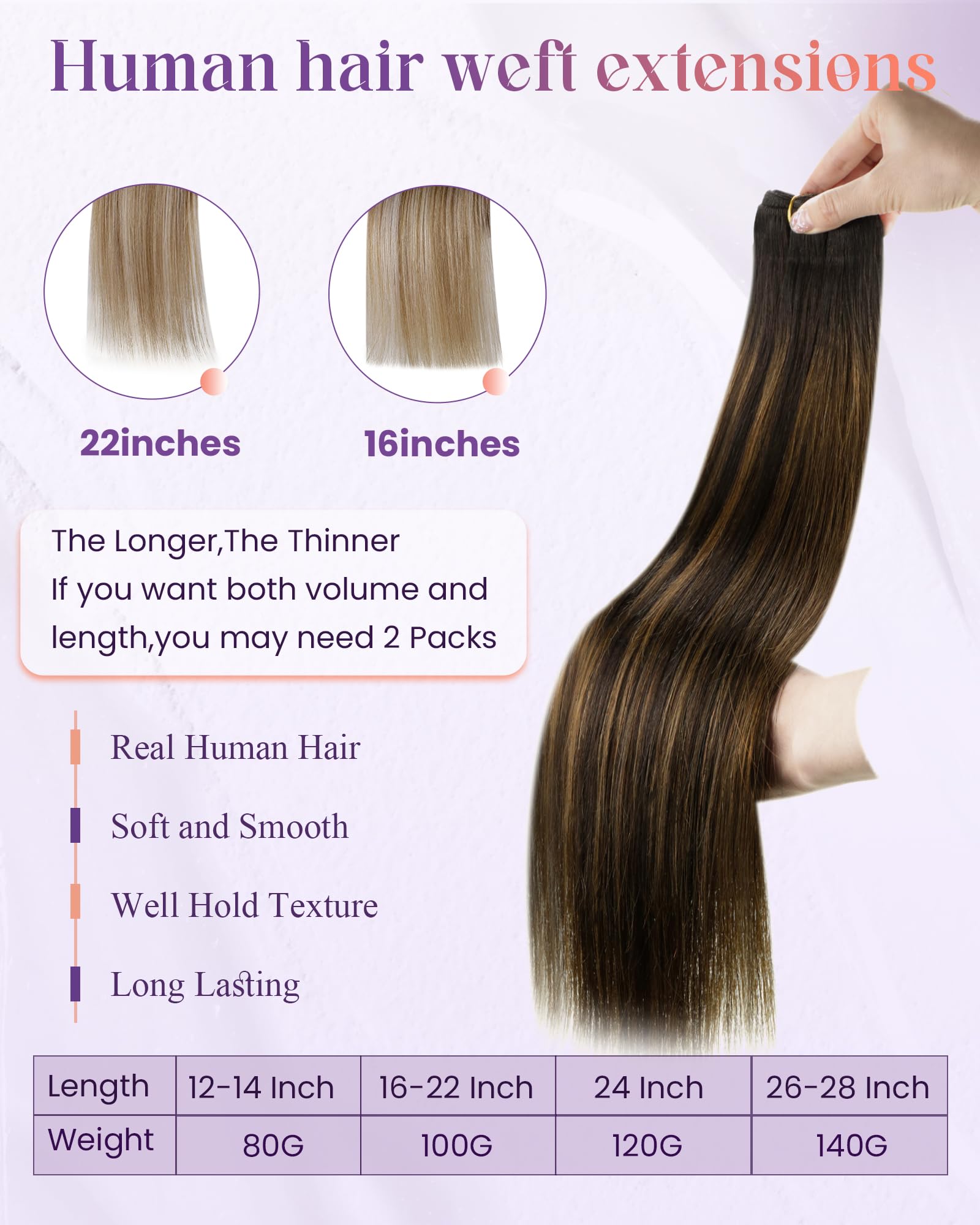 LaaVoo Weft Hair Extensions Real Human Hair Brown Sew in Hair Extensions 80g 14 Inch Full Head Straight Remy Balayage Darkest Brown Invisible Double Weft Weave #2/8/2 - Image 4