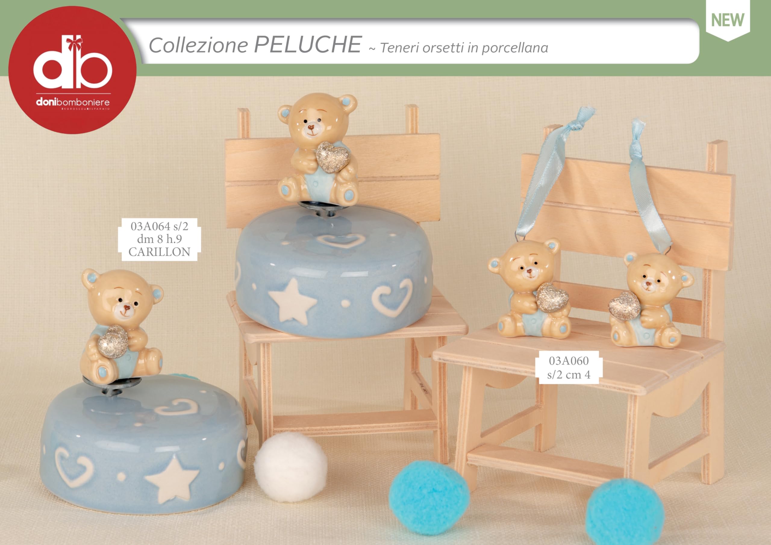 Doni Bomboniere Nascita 12 pz Appendino Tenero Orsetto Celeste Bimbo Primo Compleanno con Cuoricino tra Le Mani Assortito in Due Modelli Idee Regalo Complete Originali Economiche