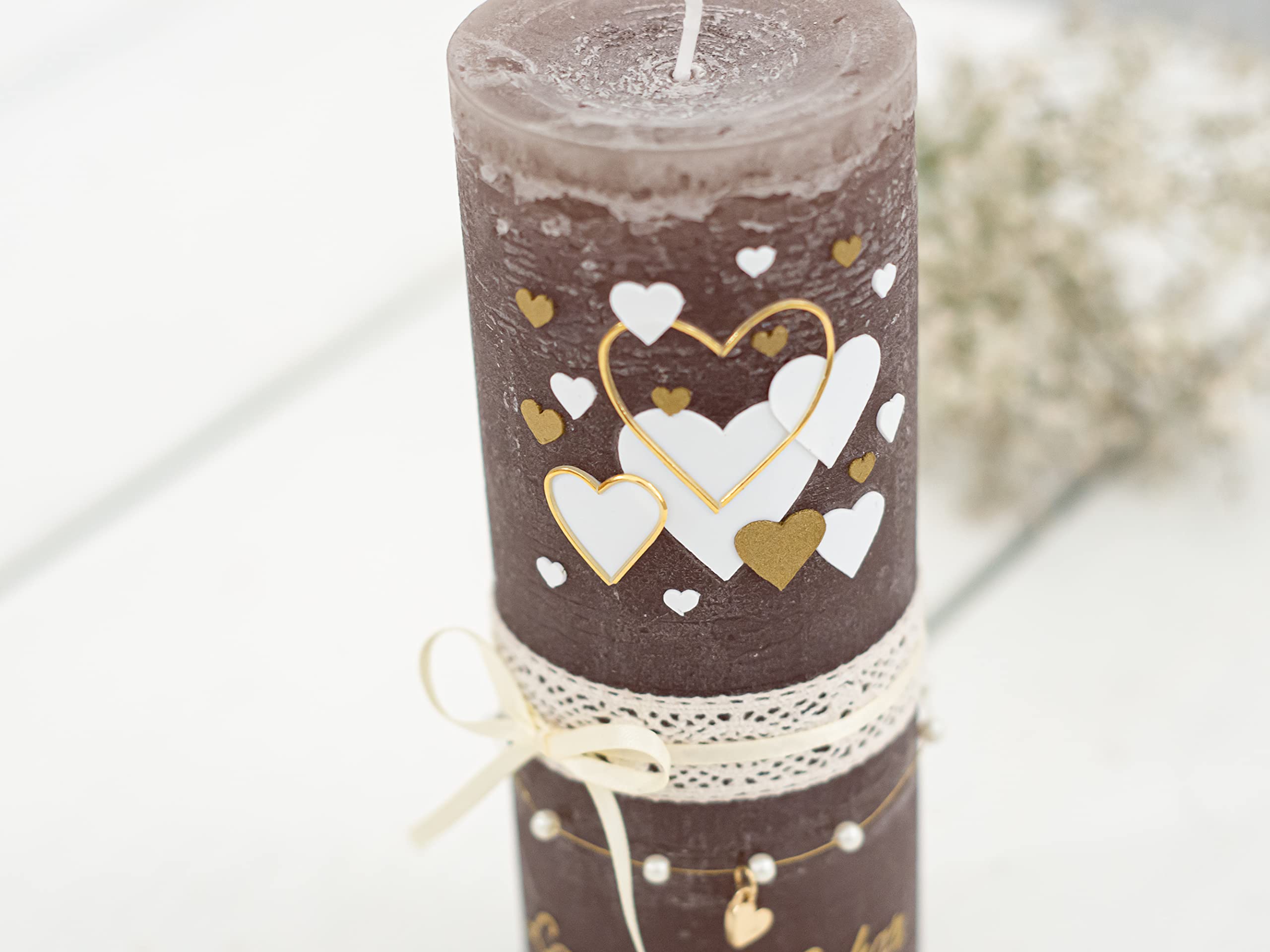 Hochzeitskerze Rustik Mallow Traukerze mit Namen und Datum, individuell, persönlich u. handgemacht 17217