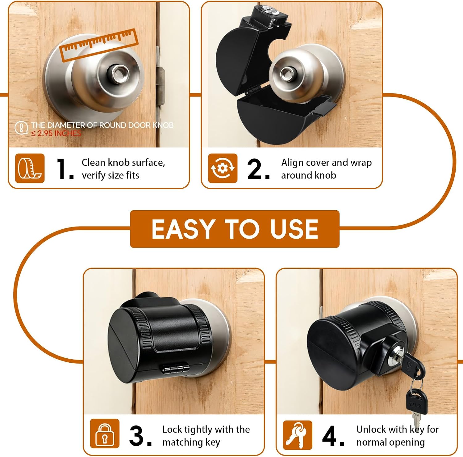 Door Knob Lock-Out Device – Autism Proof Door Locks Cover Black 1pc
