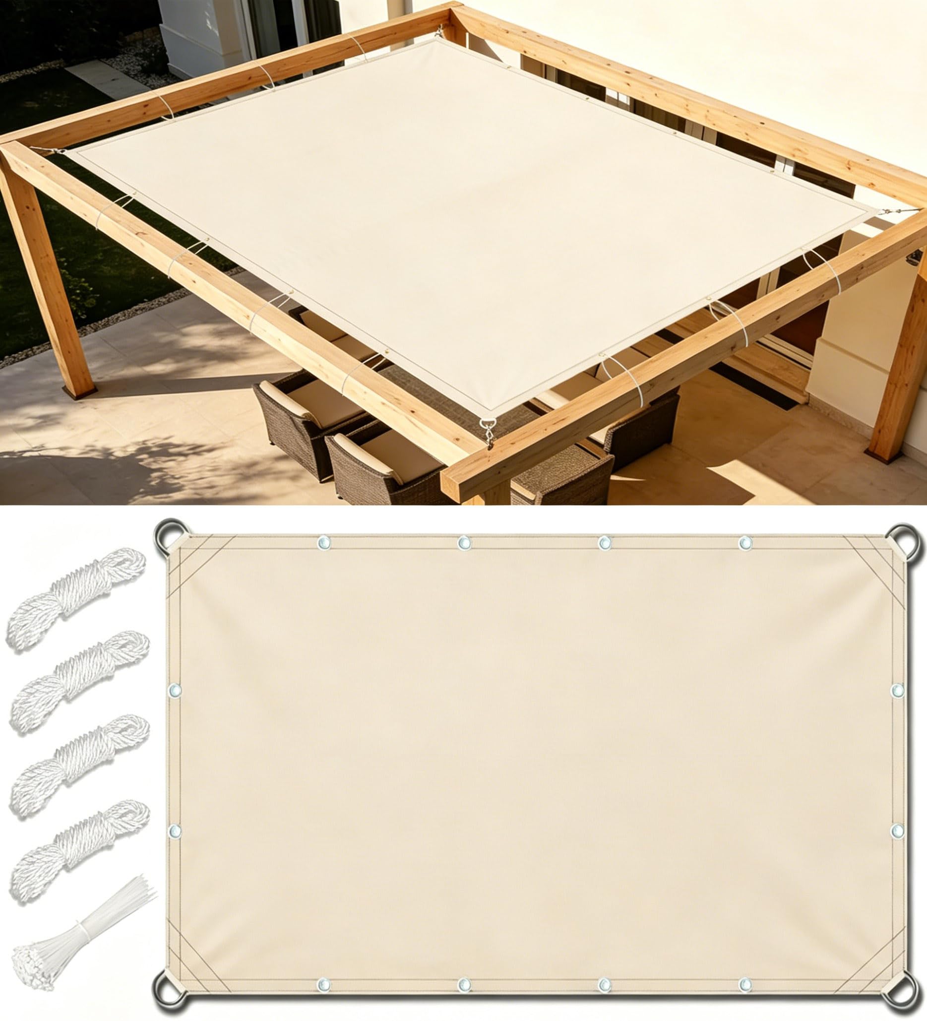Voile Ombrage Imperméable Rectangulaire 1.5x2.5m Bords Droits Toile D'ombrage Filet D'ombrage Bâche Ombrage Protection UV Solaire pour Jardin Balcons Terrasse Pergola avec Oeillet Cordon Crème