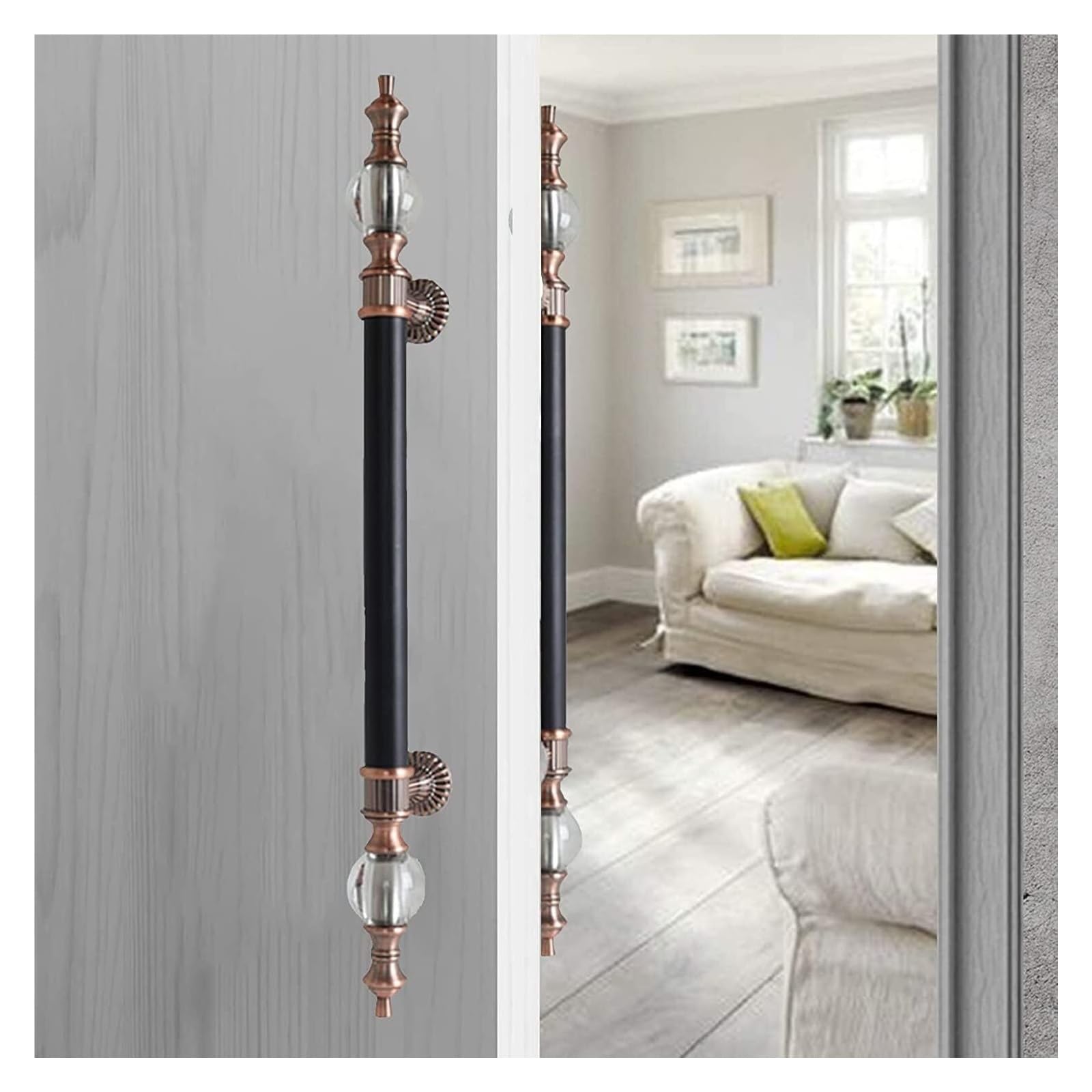 ADGCFKOP Shower Door Handle, Door Pull and Flush Handle,Two Side Long Sliding Barn Door Handle Set Stainless Steel Pull Bar Handle Mounting Hardware Included(Red Bronze,80cm/31.5in)