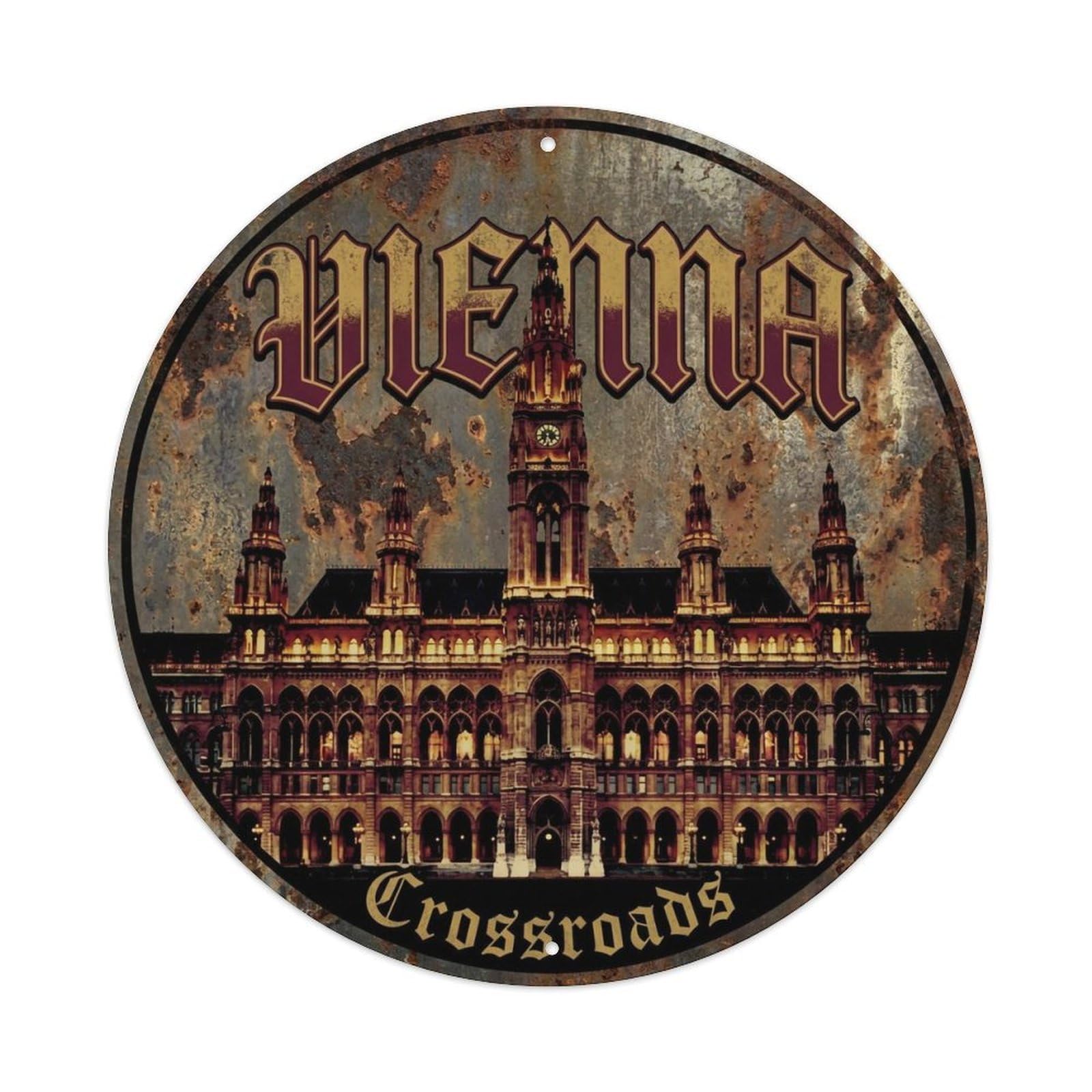 Yrnq 8X8inch Vintage Style Vintage Travel Vienna Austria Hub 2 Metal Tin Sign