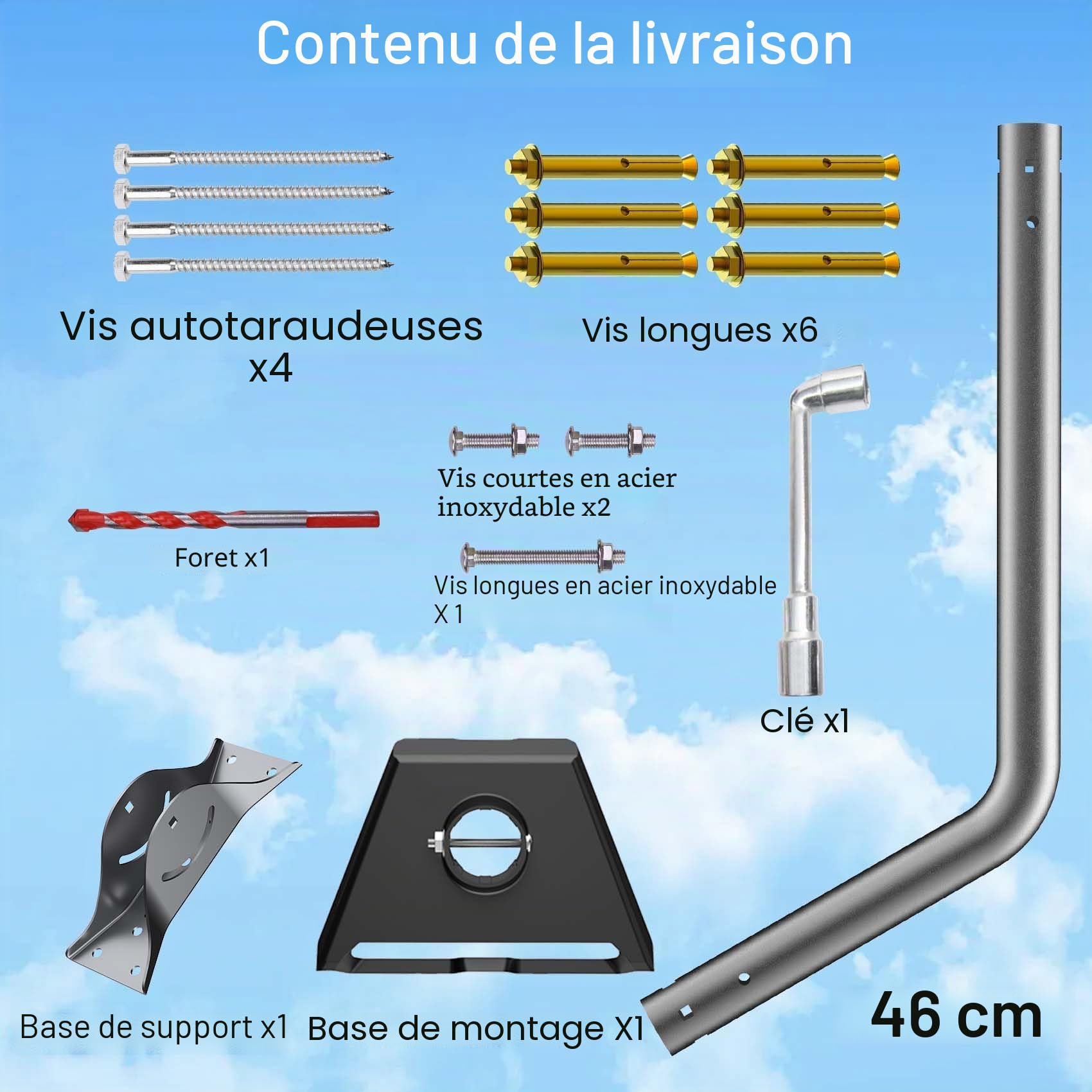Support Gen 3 pour Starlink, kit de montage réglable mur/toit compatible avec l’antenne standard Starlink V3【Adaptateur de tube Gen 3 en aluminium inclus】