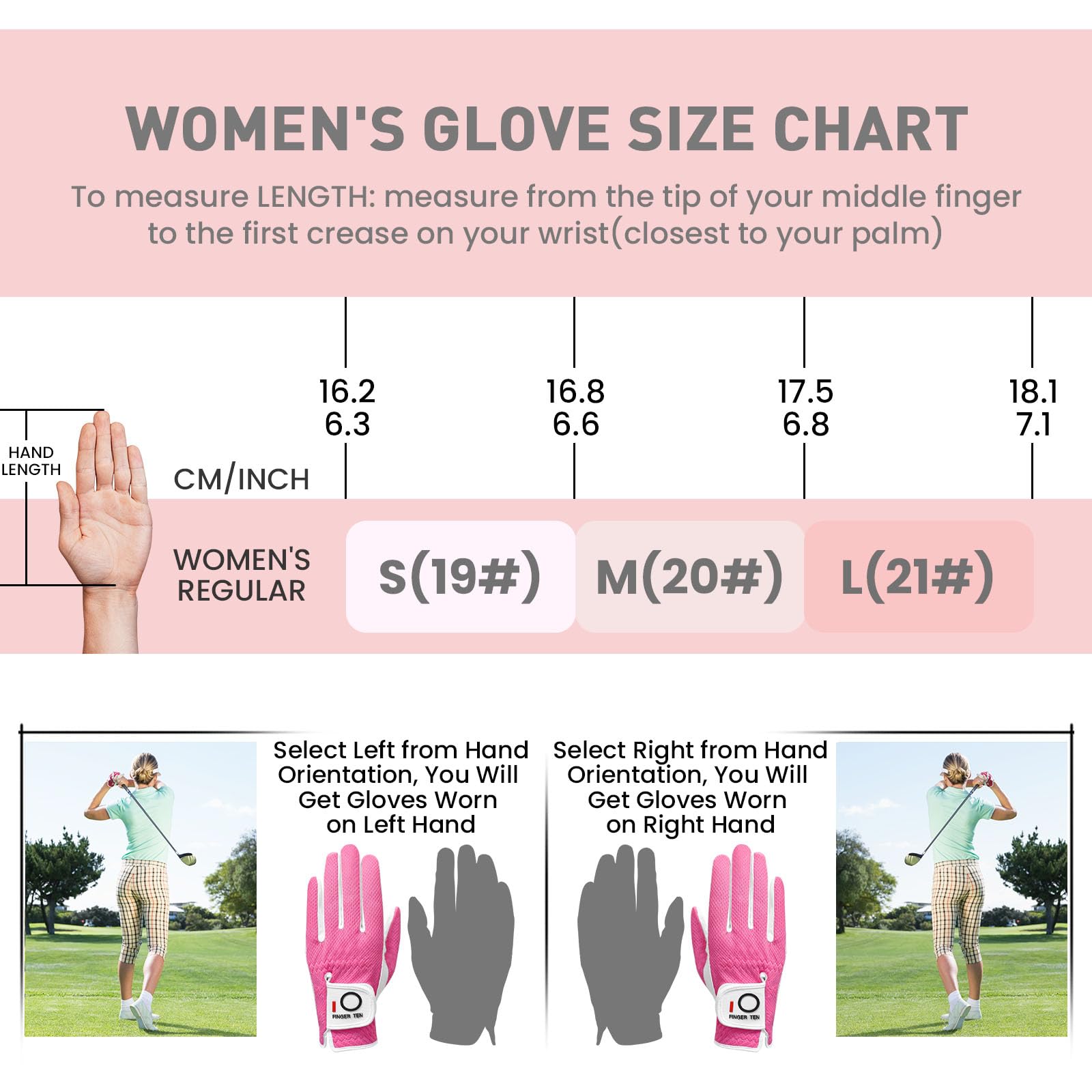 FINGER TEN Women’s Golf Glove Left Hand Right Microfiber Grip Rain Hot Wet All Weather Both Hand Pair - Image 4