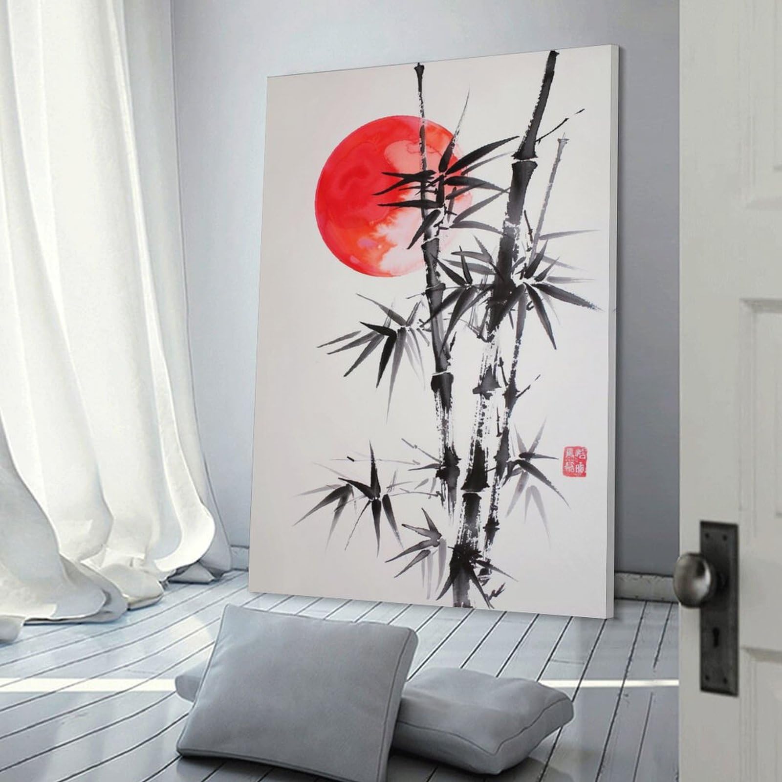 Amazon.co.jp: 墨の舞 赤き太陽が照らす竹林 絵画 アート パネル 日本