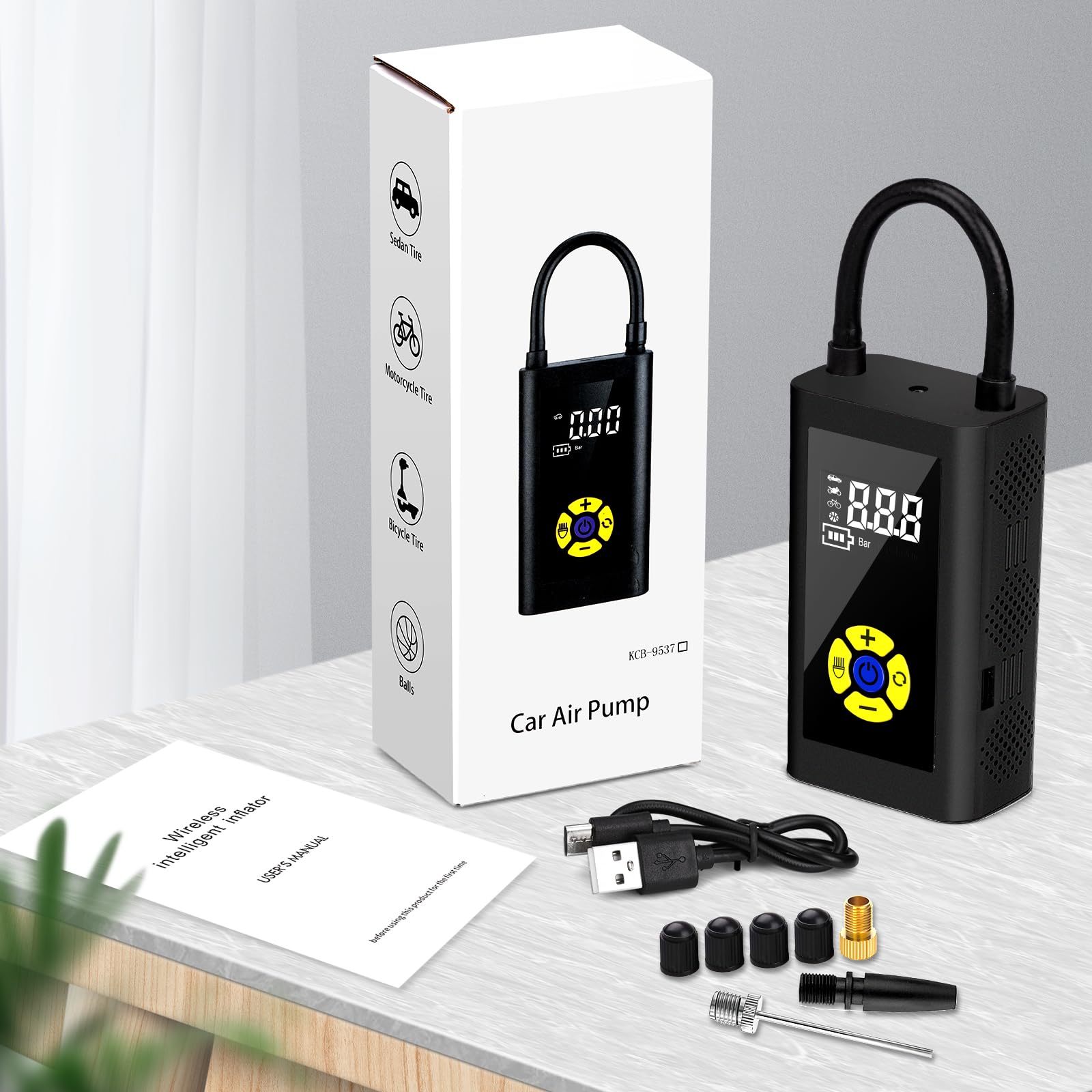 Sunlary Pompa Aria Portatile, Mini Compressore Aria Ricaricabile USB/LED Max 150PSI, Pompa Elettrica Per Bicicletta, Auto, Moto, Palla