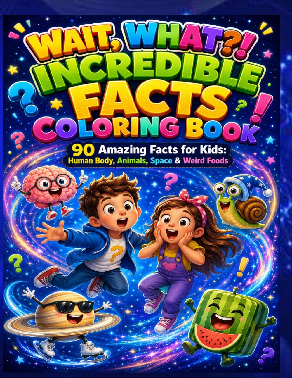 Wait, What?! Incredible Facts Coloring Book: 90 Amazing Facts for Kids: Human Body, Animals, Space & Weird Foods