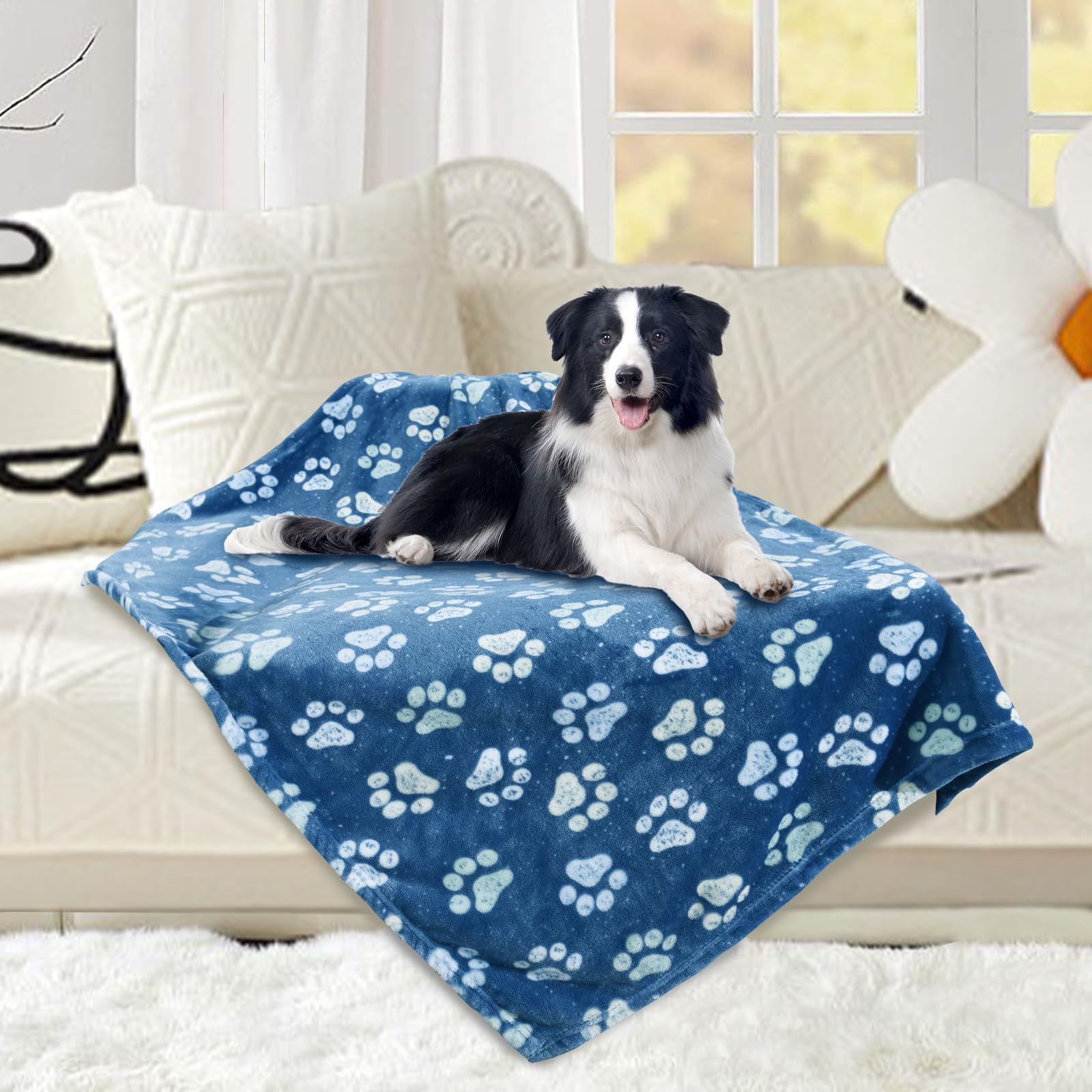 Couverture pour chiens et chats en flanelle douce tapis chaud lavable bleu foncé 104x78cm