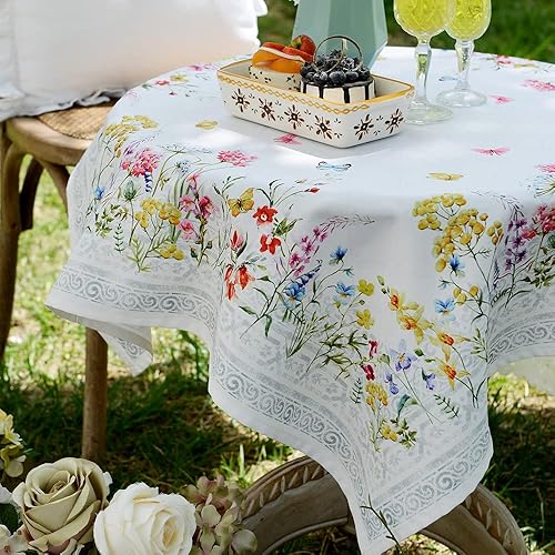 Miniatura 4 de ARTABLE Mantel cuadrado de primavera y verano con estampado de flores vintage para Pascua, pícnic, al aire libre, hogar, vacaciones, comedor, cocina