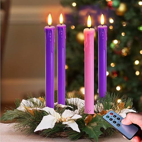 Miniatura 7 de Abkshine Juego de 4 velas LED de Adviento de Navidad, velas cónicas que funcionan con pilas para corona de adviento, 3 velas sin llama de cera