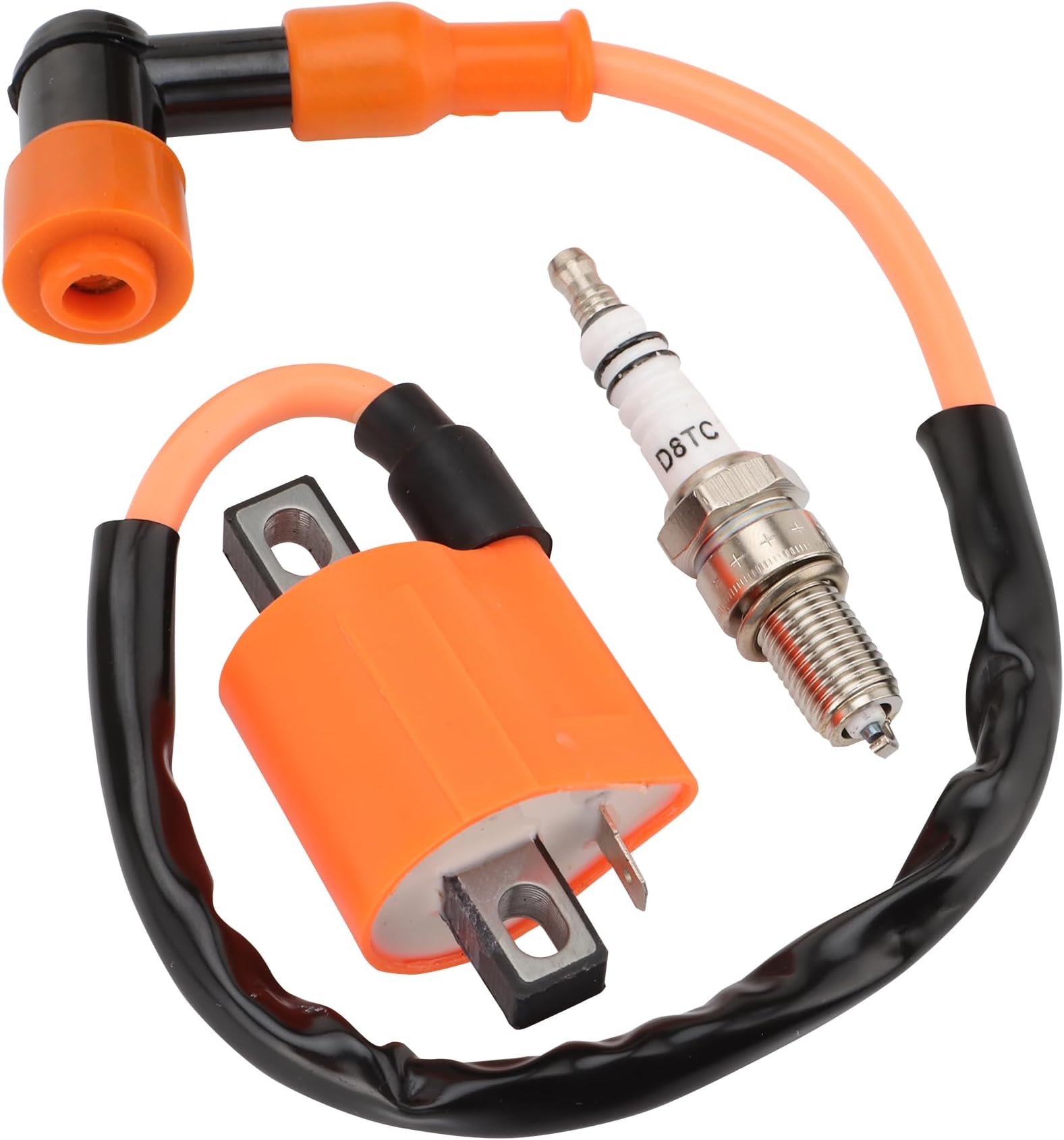 WOOSTAR Motorcycle Ignition Coil with D8TC Spark Plug Replacement for 4 Stroke 125cc 150cc 200cc 250cc ATV 4 Wheeler Dirt Bike Go Kart Moped Scooter