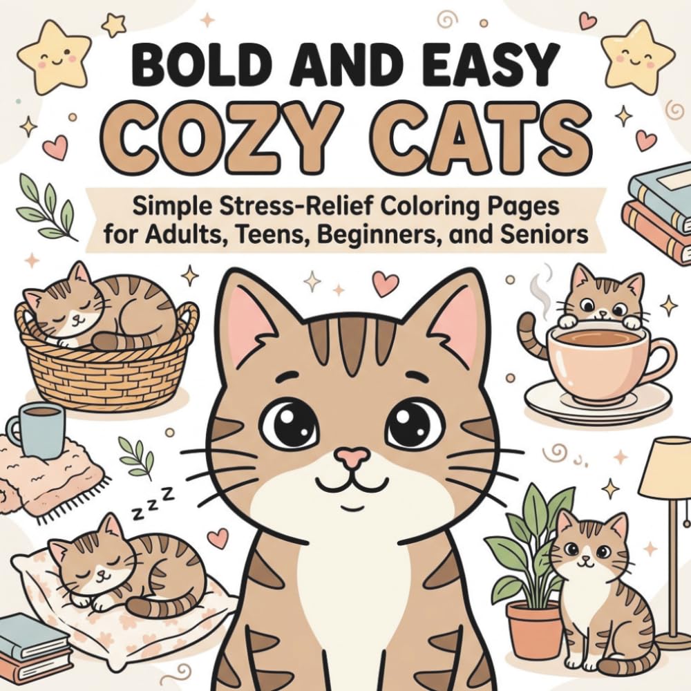 BOLD AND EASY COZY CATS: SIMPLE STRESS-RELIEF COLORING PAGES FOR ADULTS, TEENS, BEGINNERS, AND SENIORS