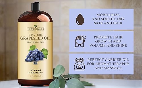 Miniatura 5 de Handcraft Blends Aceite de semilla de uva  prensado en frío de 28 onzas líquidas  100% puro y natural  Aceite portador de alta calidad para piel y