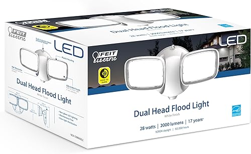 Miniatura 2 de Feit Electric Luz LED de seguridad para exteriores, luz de inundación LED impermeable de 28 W, 2 cabezales, montaje en pared, funciona con