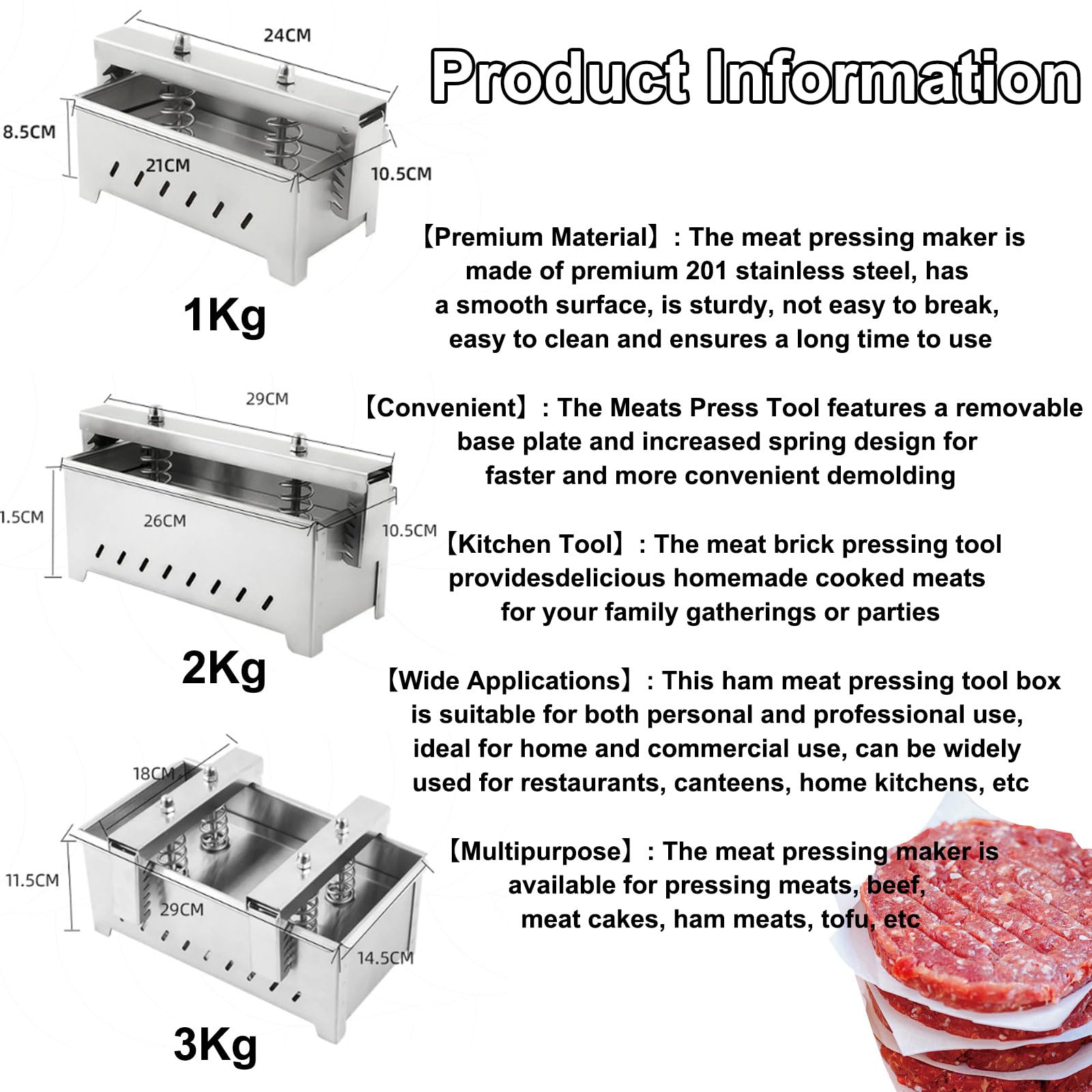 Caja de herramientas de prensa de carne con presurización de doble tornillo para hamburguesas caseras, deslizadores y carnes rellenas