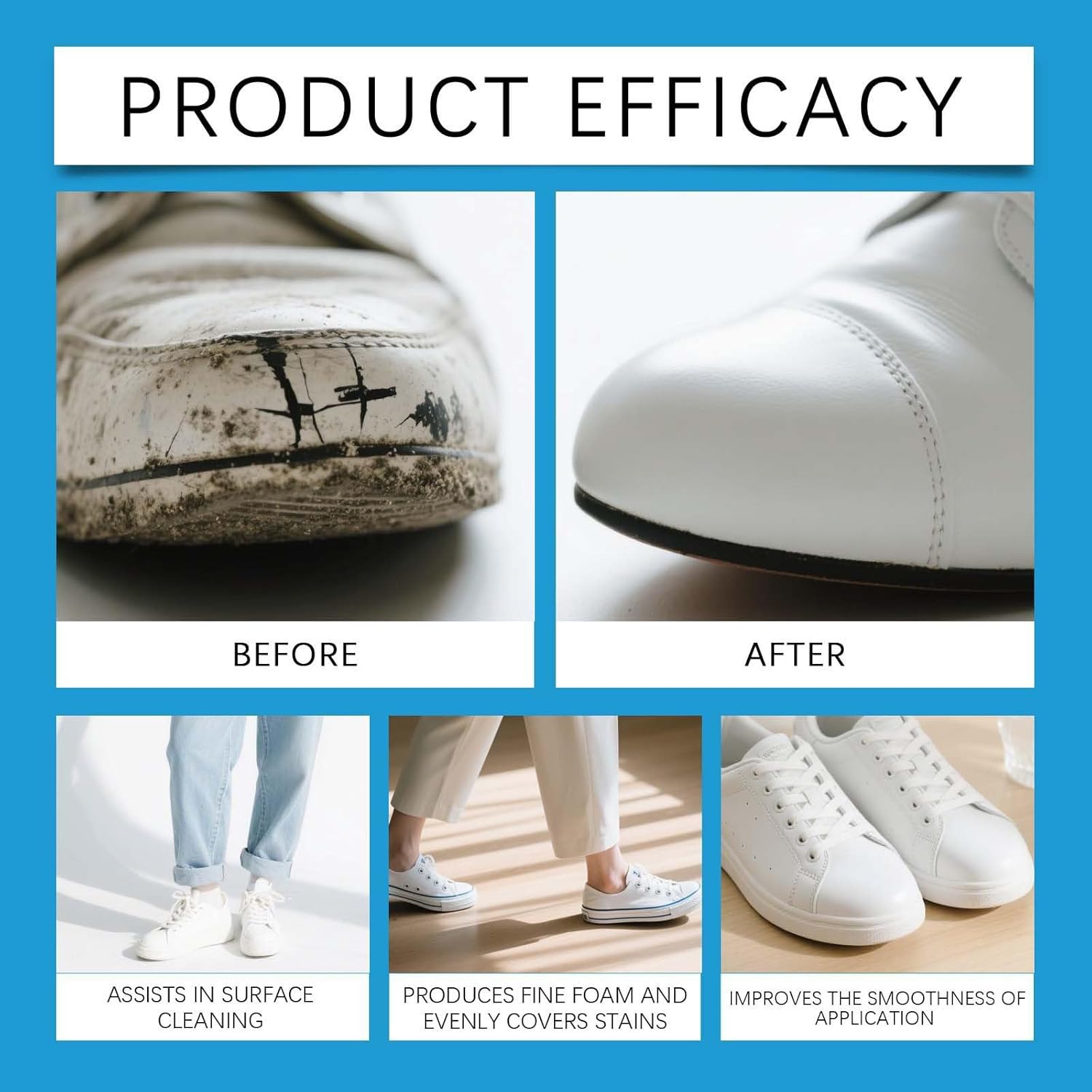 White Shoe Cover Cleaning Cream, Solid Formula, No Water Needed, with Sponge, Multi-Functional Cleaner