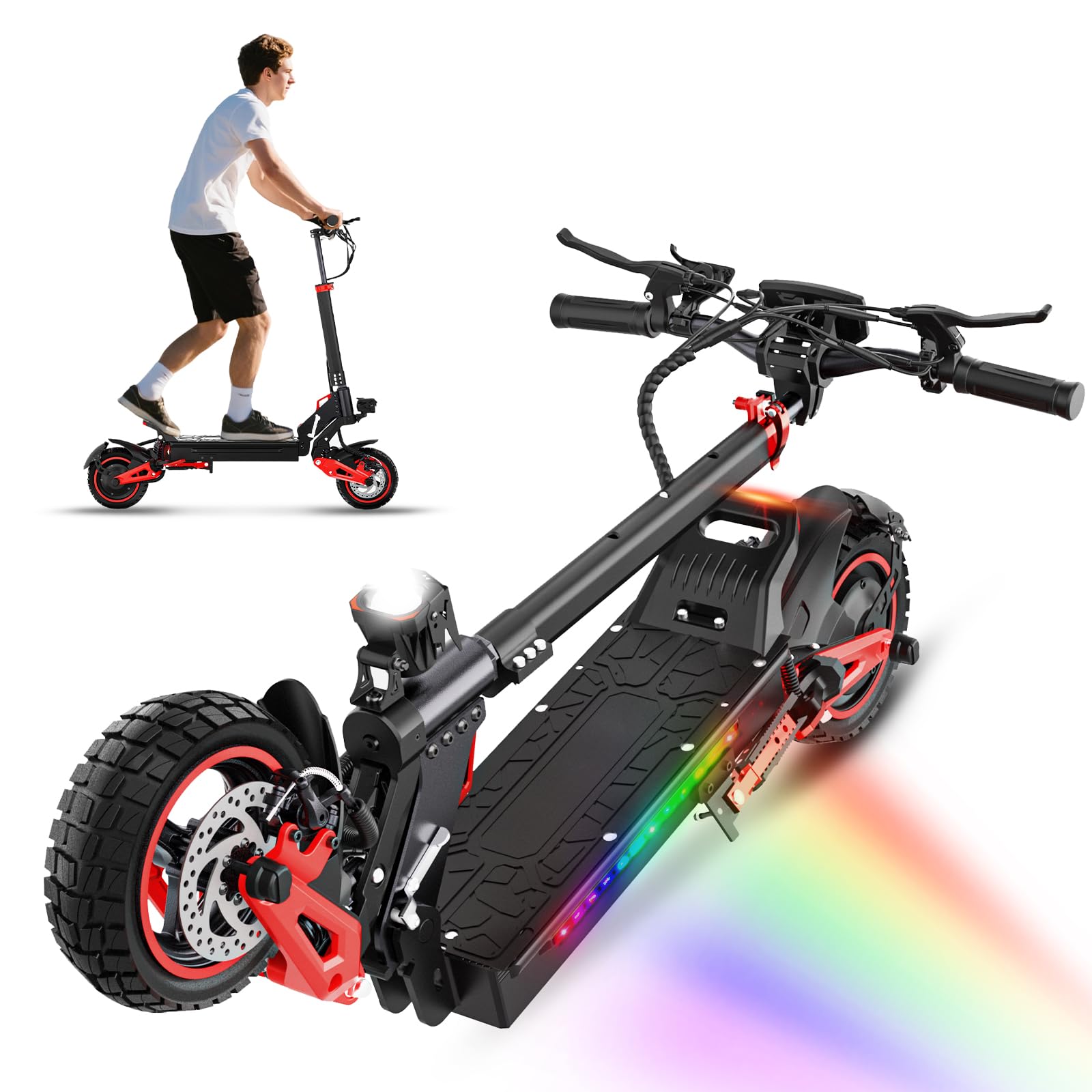 Monopattino Elettrico Adulto Fuoristrada, Ruote 11 Pollici, Autonomia 45-50KM, Doppia Sospensione, Doppio Freno a Disco, Pieghevole, Batteria 48V, Scooter Elettrico per Città e Off-Road