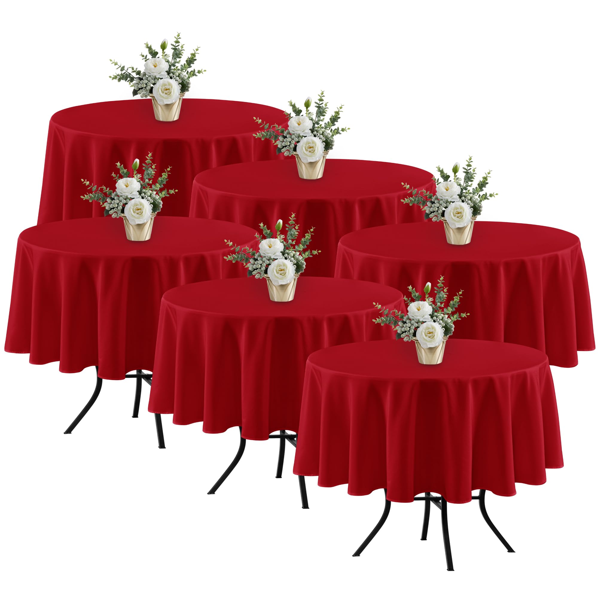 Fitable 6 Pack Red Tablecloths 70 Inch Round for 36"-48" Tables