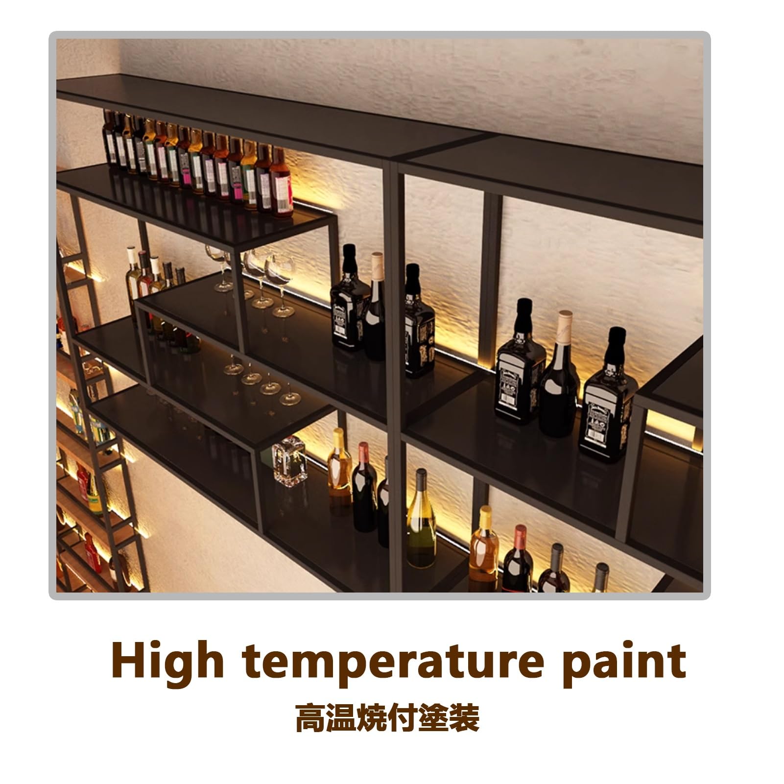 Modernes Wand-Weinregal Mit LED-Beleuchtung, Metall- Und Glas-Design Für Bar-Einheiten, Restaurants Und Zuhause, Vereint Elegante Präsentation Mit Hochwertiger Aufbewahrung(Black,55.1in/140cm