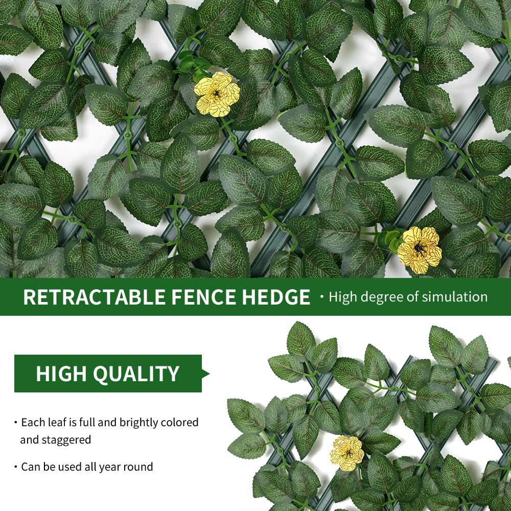 Expanding Garden Trellis Panels Expandable Garden Fence Screening with Flower | Expandable Fence Privacy Screen | Faux Ivy Privacy Screen | Garden Greenery | Balcony - 200x30cm (Yellow Flower) - Image 2