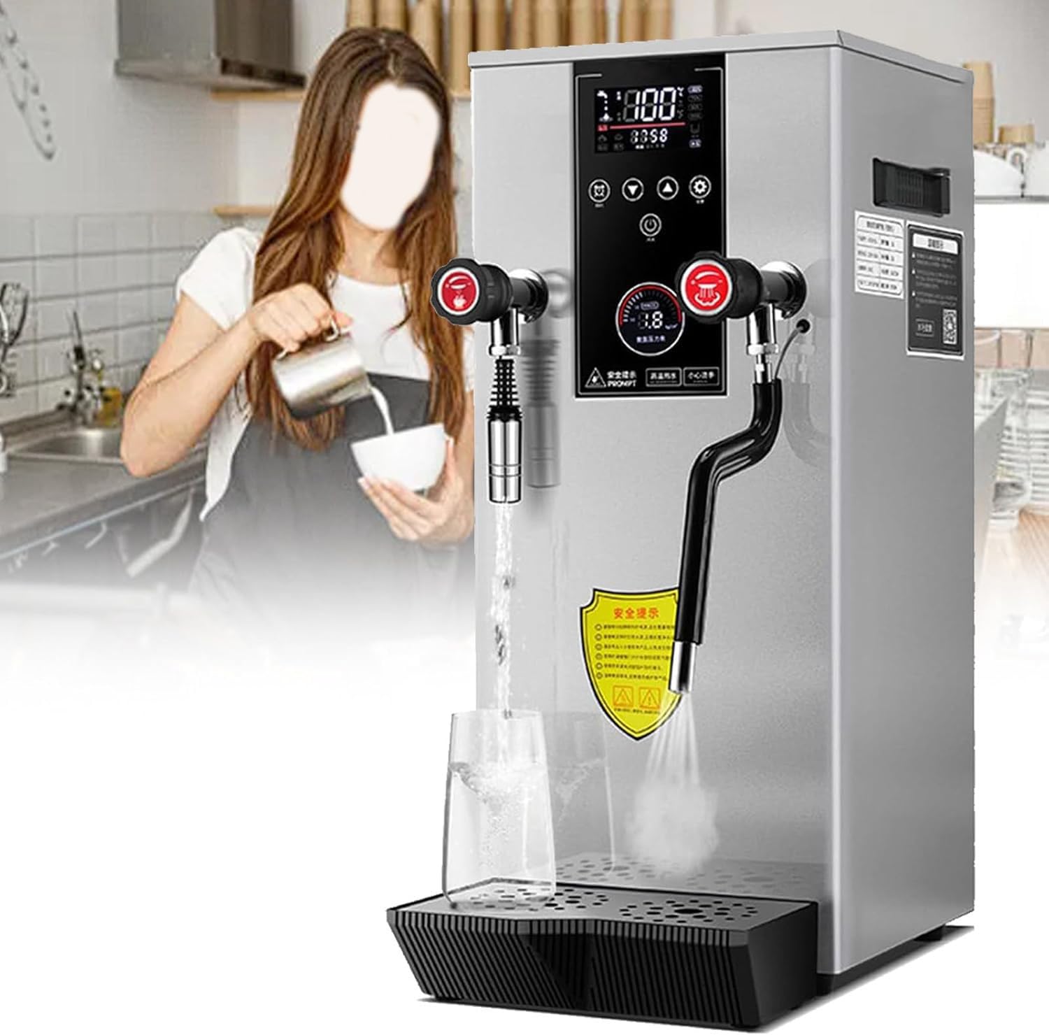 Espumadora de Leche a Vapor Comercial de 220 V, eléctrica, Totalmente automática, para café, Color Plateado.,Silver
