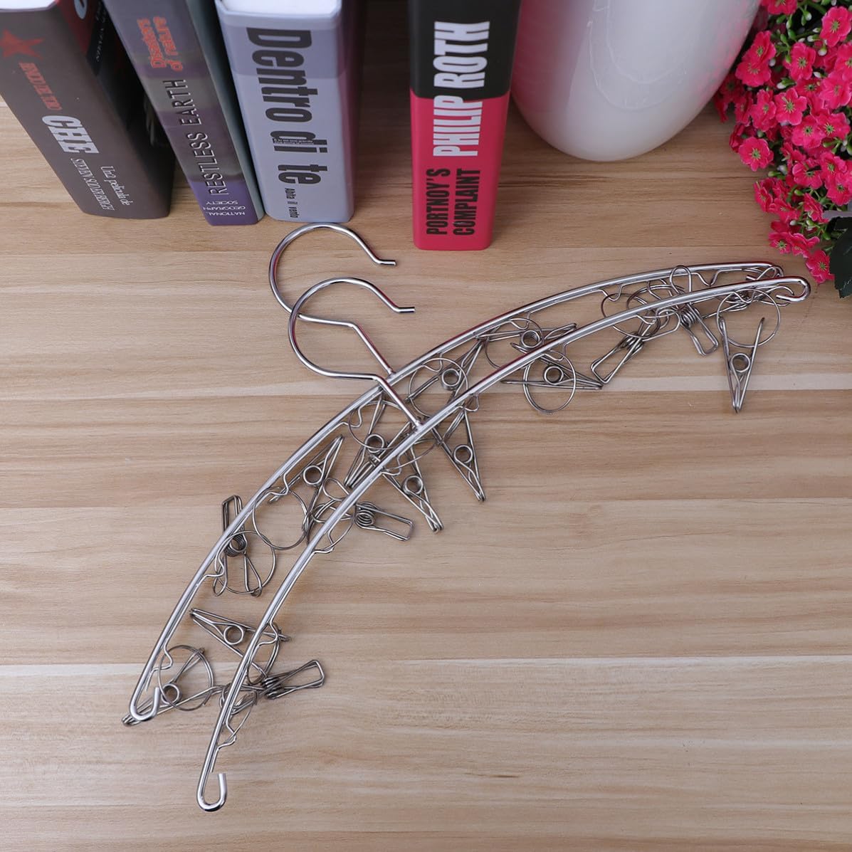 OSALADI 2pcs Stainless Steel Socks Hanger with 8 Clips, Rust Resistant
