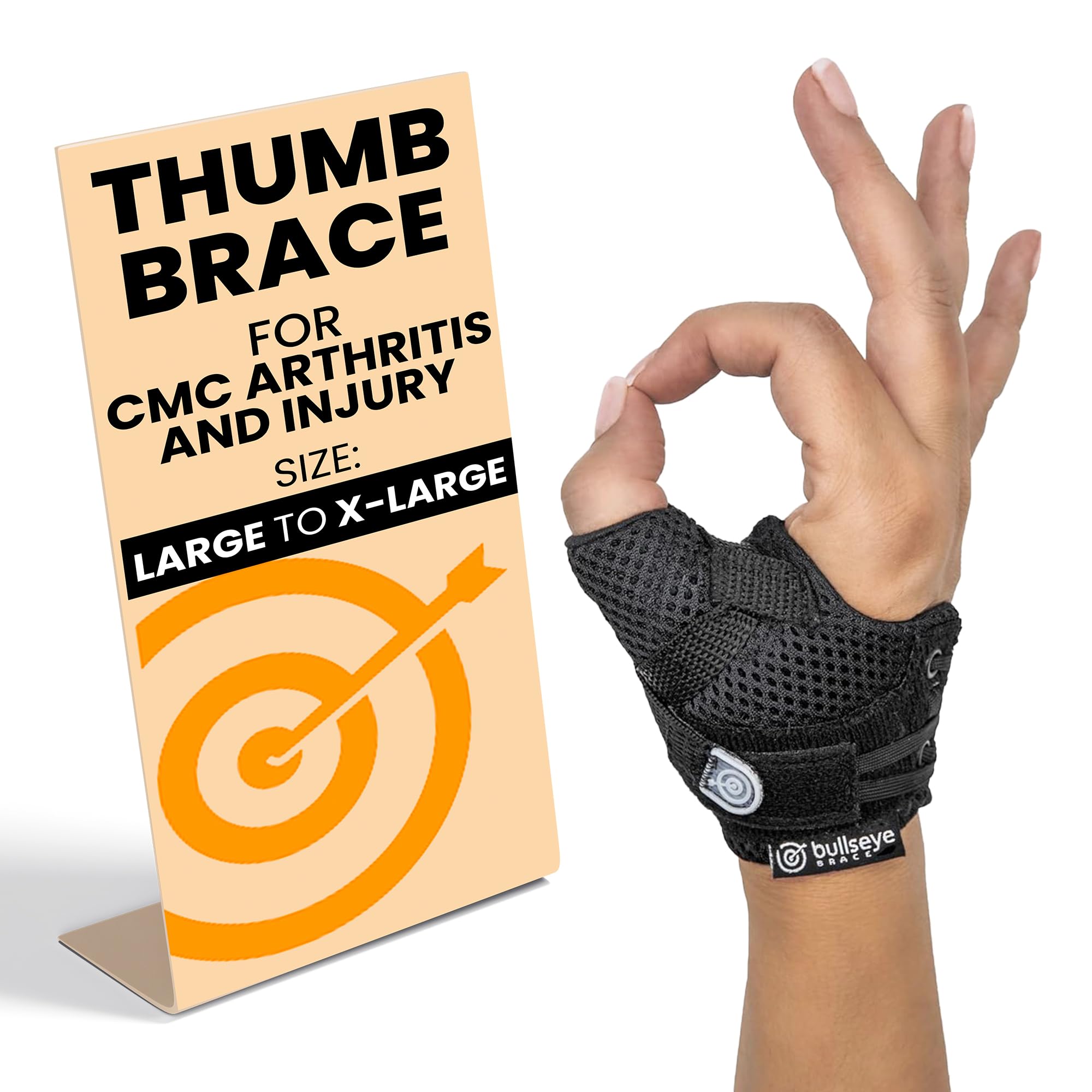 Bullseye Thumb Brace – Stabilizes Thumb CMC Joint to Relieve Pain due to Arthritis and Injuries – Adjustable Fit with Supportive Strap – Speed Lacer