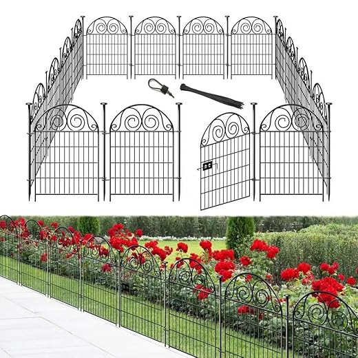 Tall Garden Fence Animal Barrier with Gate, 32 in(H) 16 Panels Garden Fences and Borders for Dogs, Dog Fence Outdoor for Yard, Total Length 35 Ft Metal Temporary Fencing│Patented