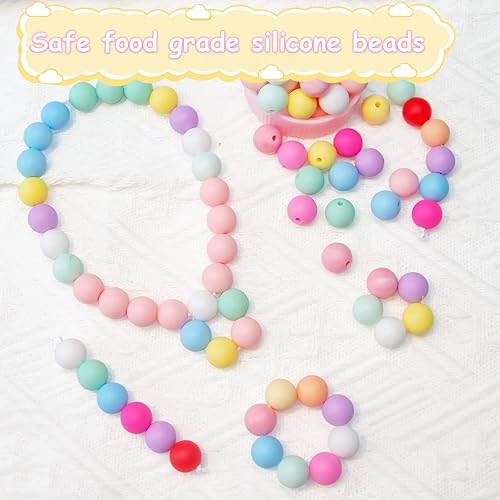 Miniatura 3 de 60 cuentas de silicona, cuentas de silicona negras de 0.472 pulgadas para hacer llaveros, collares, pulseras, cuentas redondas de silicona para