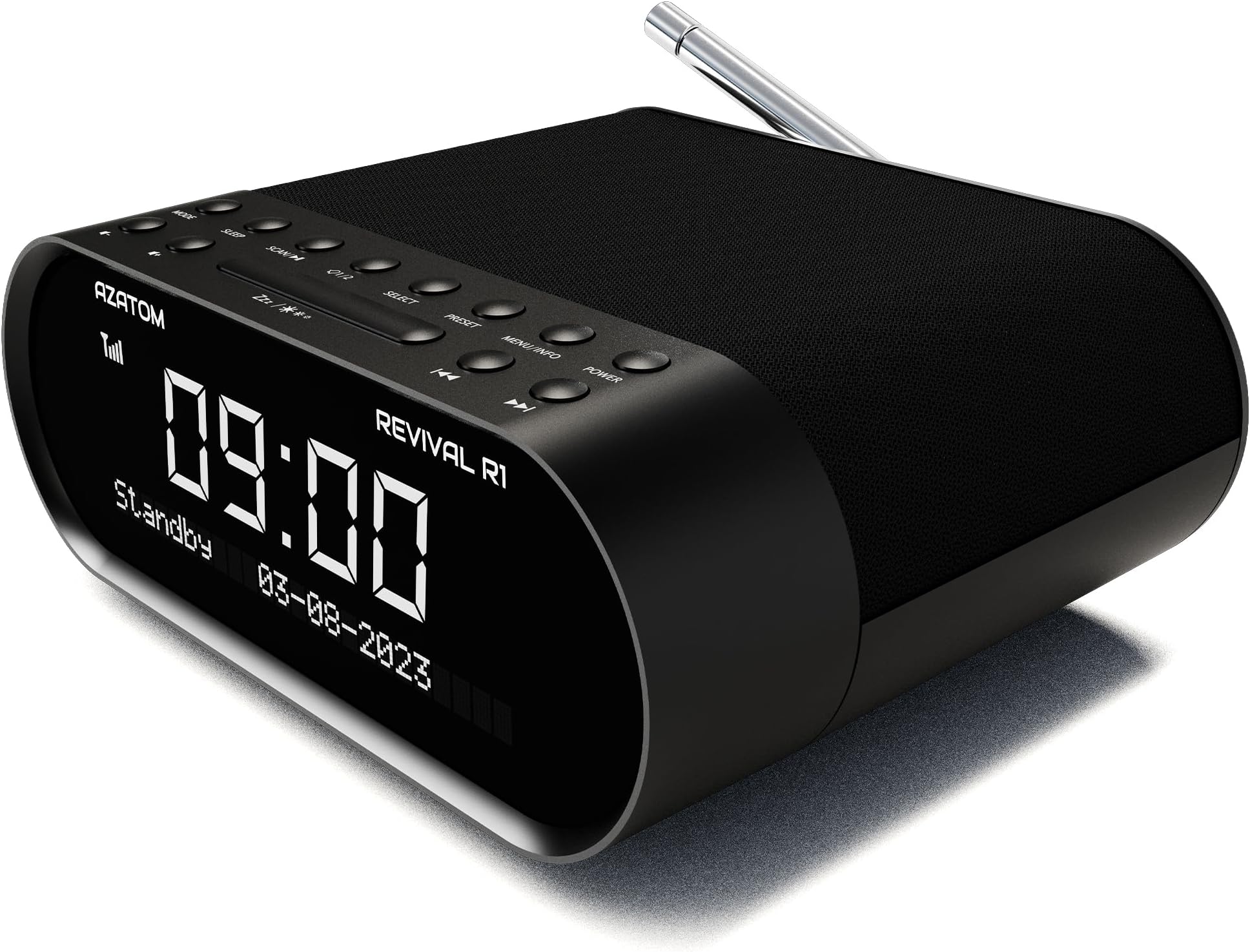 DAB/DAB+ & FM Bedside Digital Radio | Dual Alarms & Sleep Timer | USB Device Charging | Mains Powered | Bluetooth | Perfect for the Bedroom | AZATOM Revival R1 (Black)