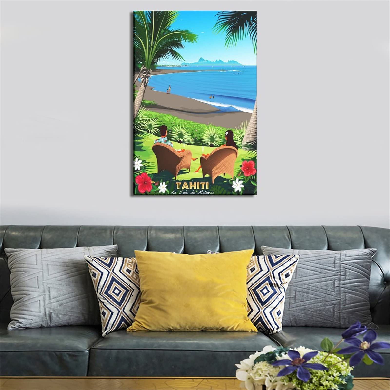 YONGCAI Toile Vintage Teahupo'o Tahiti Surf - Décoration Murale d YONGCAI Toile Vintage Teahupo'o Tahiti Surf - Décoration Murale d