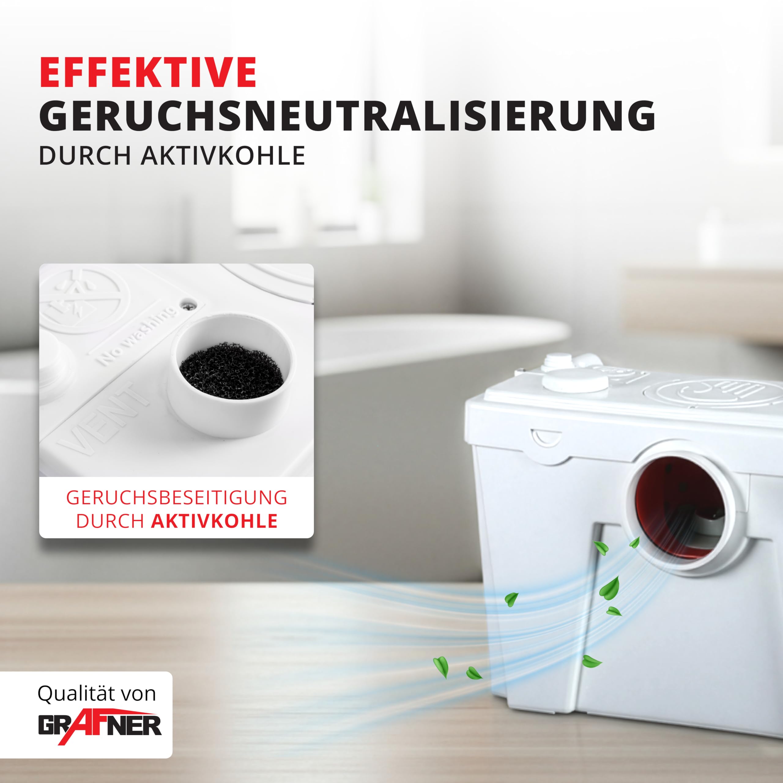 Grafner 4/1 Kleinhebeanlage 500W mit Häcksler & Aktivkohlefilter, Hebeanlage bis 8m Höhe, 4 Einlässe, 110L/min, Rückschlag, Abwasserhebeanlage WC, Dusche, Spüle, Keller Fäkalienhebeanlage