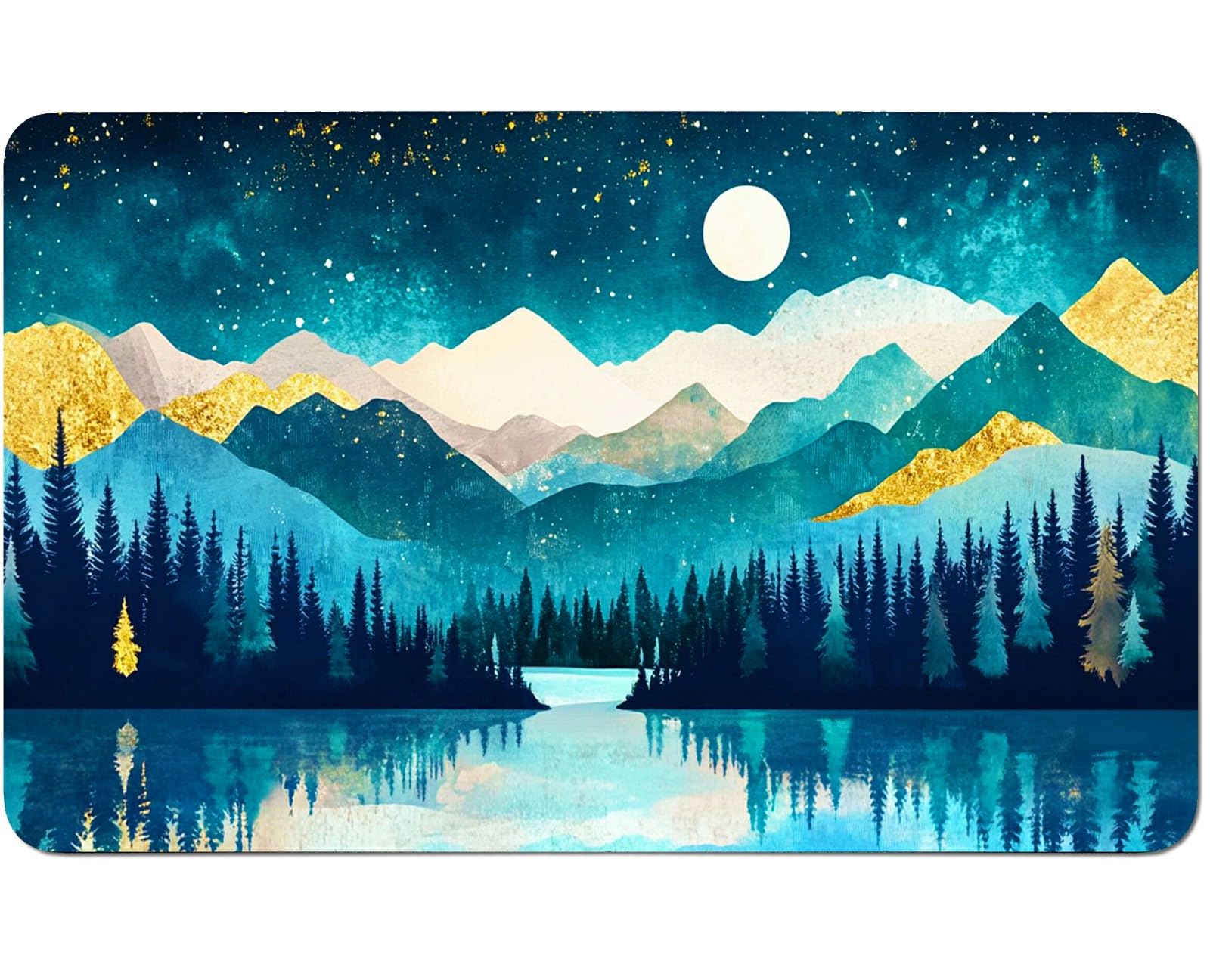 RWUTYTIUL for MTG Card Playmat 24 X 14 Inch with No Zone, Stitched Play Mat for Commander Board TCG RPG CCG Game Desktop Tablet Mouse Pad for Playing Accessories, Blue Mountains Moon