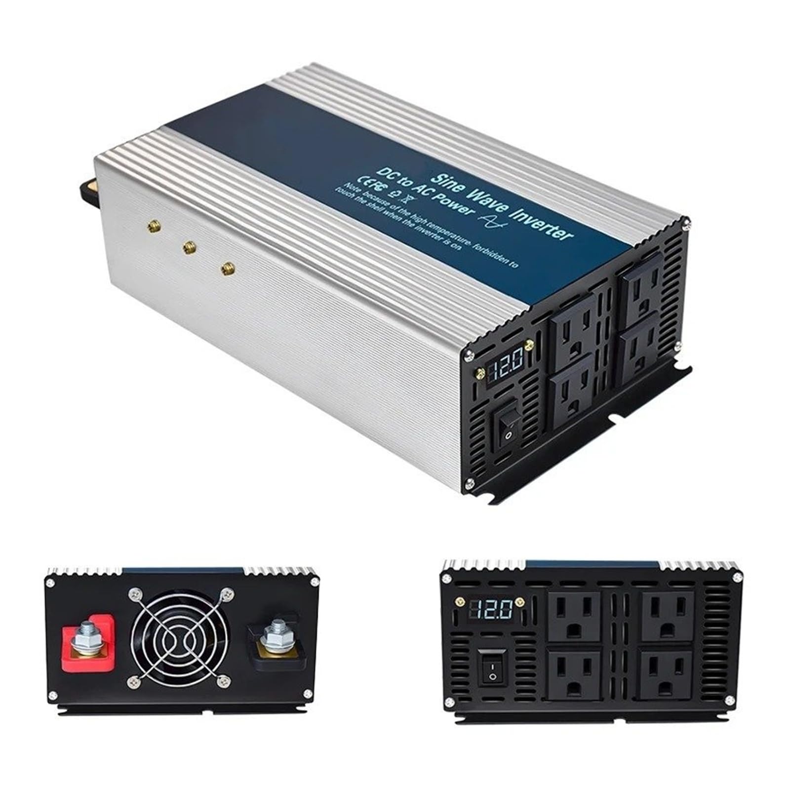 Convertidor Adaptador Inversor Sinusoidal para Pura 12V/24V 120V/220V 1500W SE Batería Litio 36V 48V DC 110V 130V 230V 240V AC Convertidor Potencia Fuera Red inversor