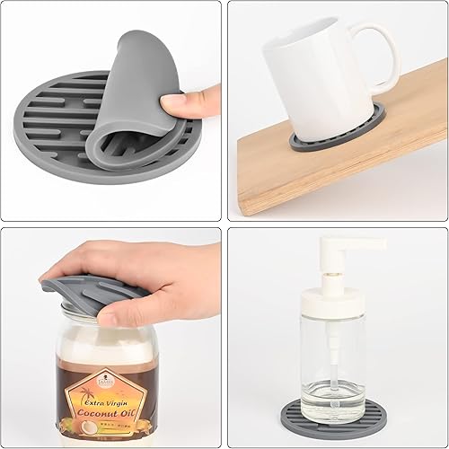 Miniatura 6 de Portavasos con soporte, juego de 8 posavasos de silicona suave que se adapta a cualquier tamaño de vasos de beber, protege cualquier tipo de mesa de