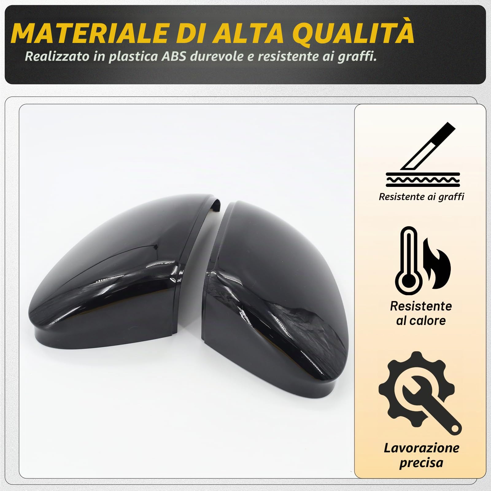 Copertura per specchietto retrovisore, ricambi, cassa dello specchio, tappi per specchietto per Volkswagen Golf 8 MK8 (2019-2025), nero lucido