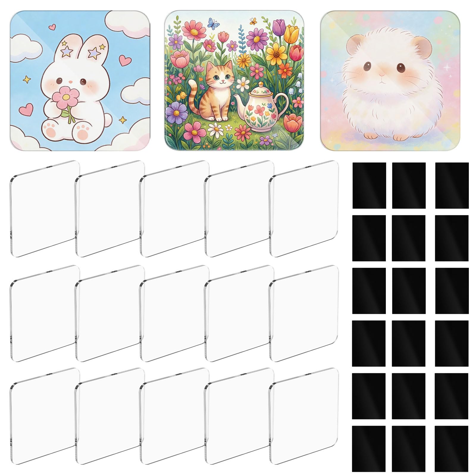 18 Pcs Acrylic DIY Fridge Magnet Set, Blank Photo Frame Fridge Magnets for 5x5cm Picture, Square Magnetic Picture Frames for Office Cabinets, Classroom Whiteboards and Kitchen Refrigerators