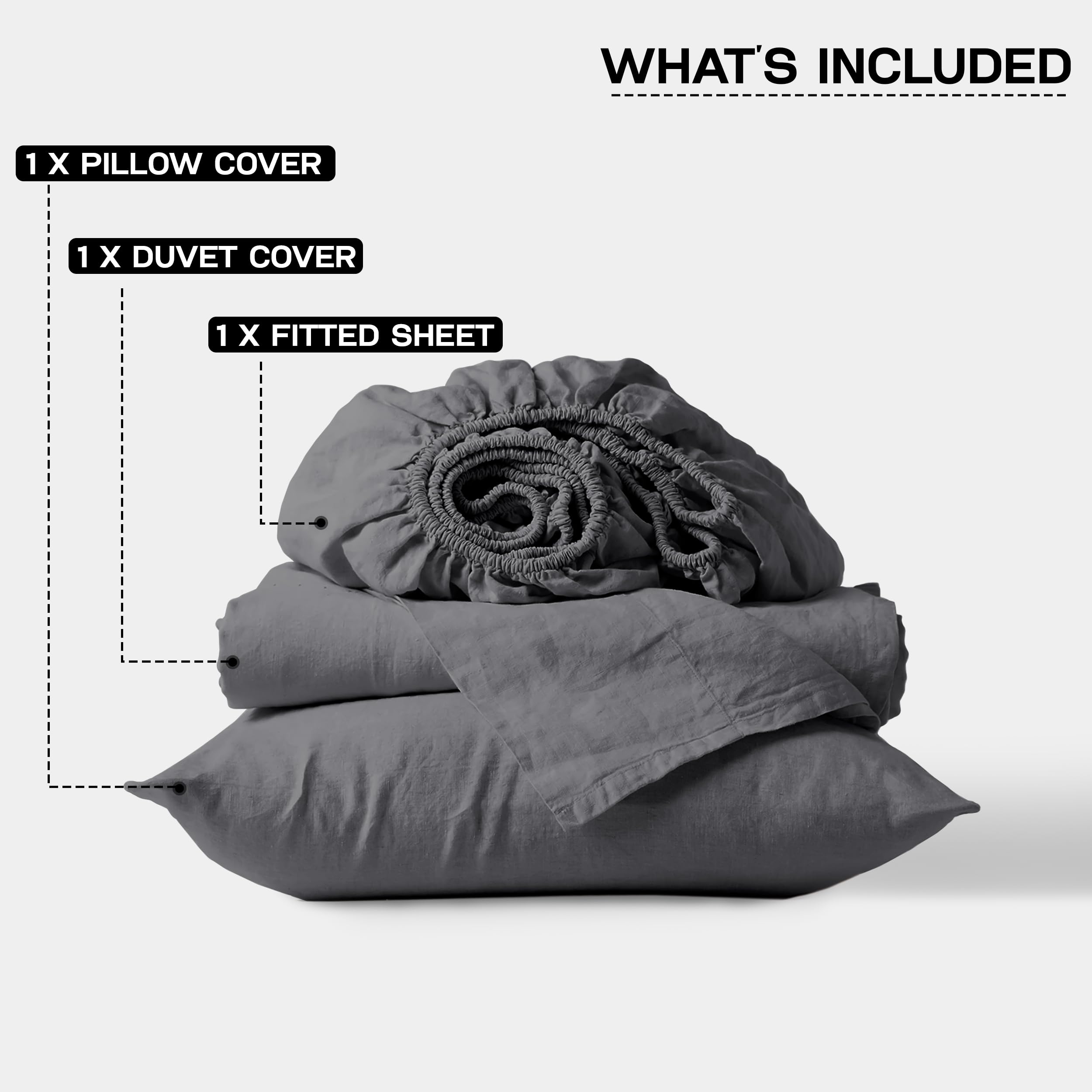 MOONLIGHT20015 Single Bedding Set 3 Piece Duvet Cover Fitted Sheet with Pillow case Soft Brushed Microfiber Duvet Cover sets Grey - Image 2