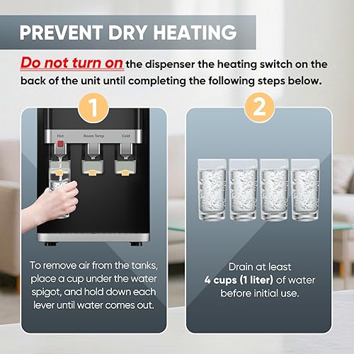 Miniatura 4 de PUREPLUS Dispensador de enfriador de agua de carga superior, enfriador de agua de encimera para botellas de 3 o 5 galones, agua caliente y fría, 3