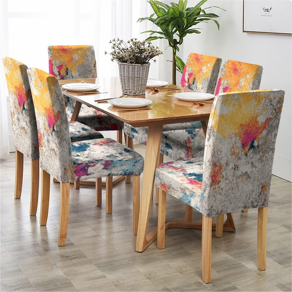 Modern Abstract Art Stretch Chair Covers for Dining Room Set of 4,Printed Stretchable Dining Chair Slipcover Washable Removable Seat Covers for Dining Chairs for Kitchen,Hotel,Restaurant