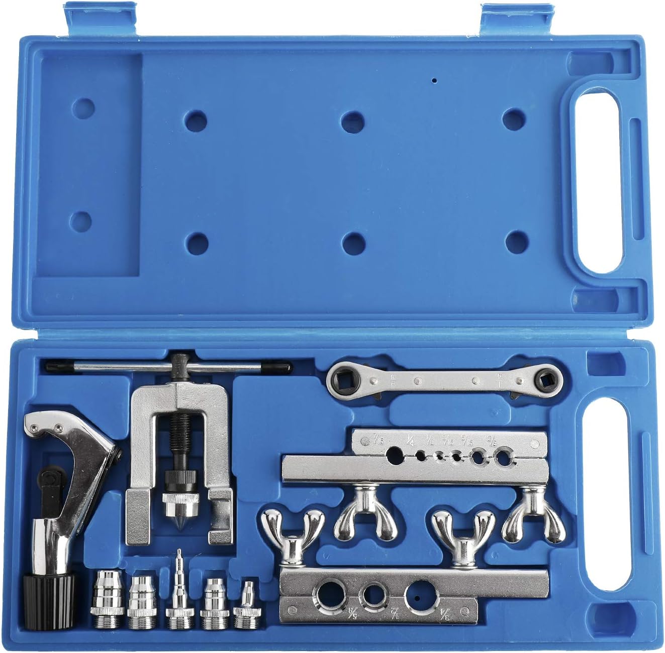 YAETEK Swaging Tool Kit – Flaring Tool Kit - Tube Cutter Rachet Wrench Swag Tool - 45 Degree Brake Line Tubing Brass Aluminum Copper Extrusion 1/8" to 3/4" for HVAC Water Gas Pipe Automotive Plumbing