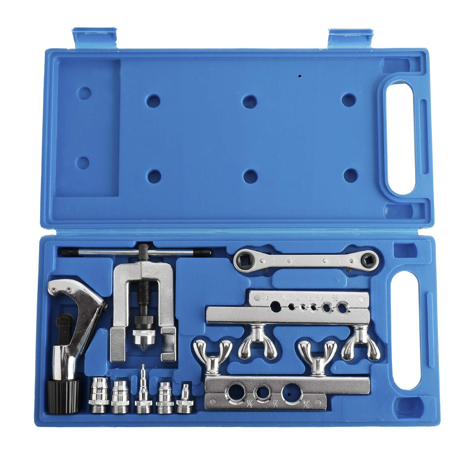 YAETEK Swaging Tool Kit – Flaring Tool Kit – Cutter Rachet Wrench Swag Tool – 45 gradi Brake Line Tubing Brass Aluminum Copper Extrusion 1/8" to 3/4" per HVAC Water Gas Pipe Automotive Plumbin