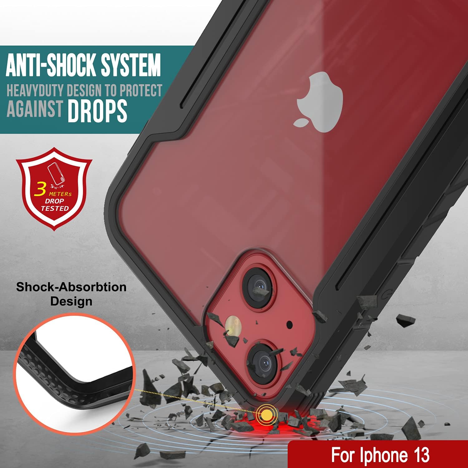 Punkcase Designed for iPhone 13 [Armor Stealth Series] Protective Military Grade Cover W/Aluminum Frame [Clear Back] Ultimate Drop Protection for iPhone 13 (6.1") (2021) (Black)