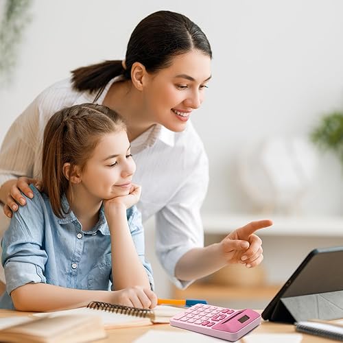 Miniatura 5 de Calculadora rosa con pantalla LCD de 12 dígitos, linda para oficina, hogar, escuela