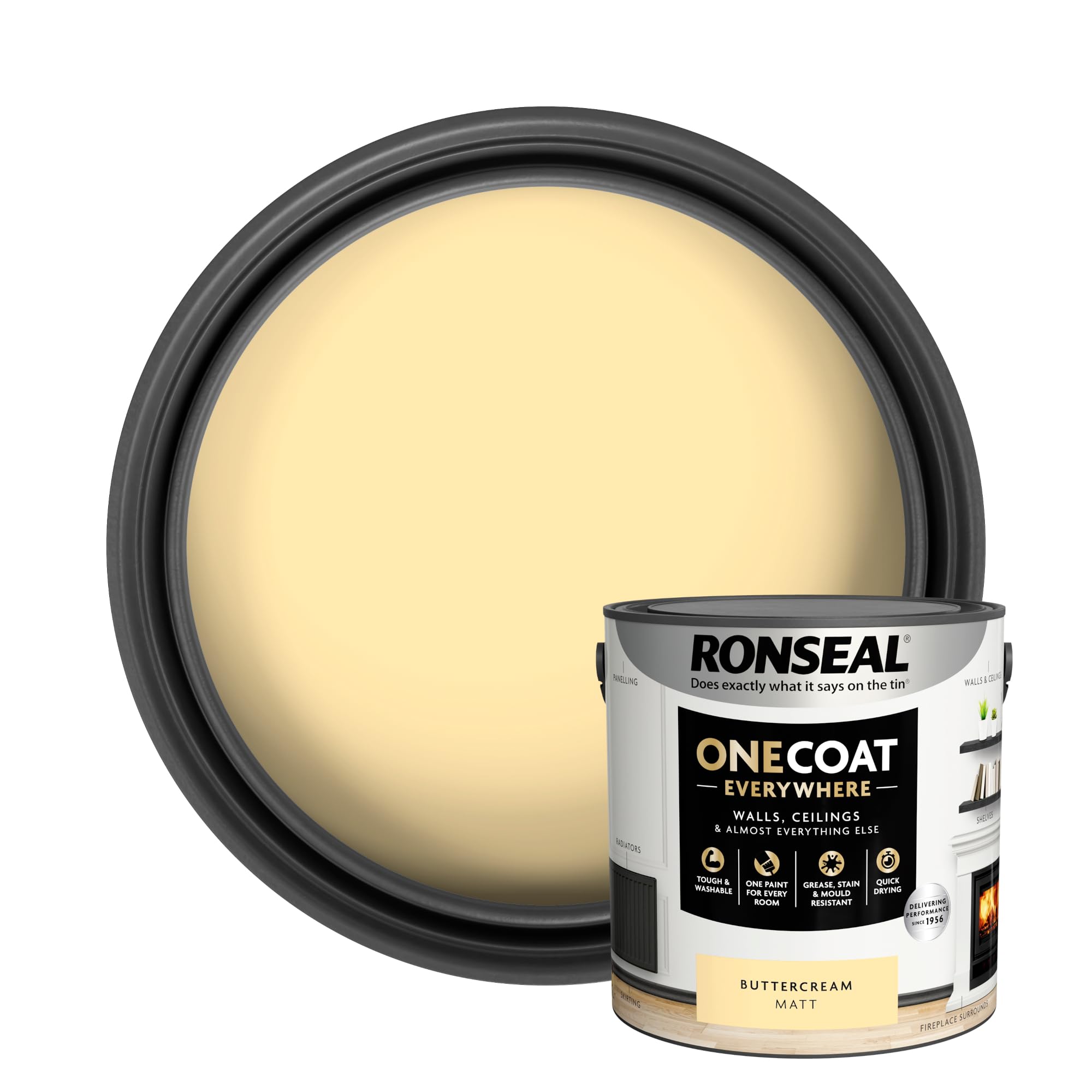 Ronseal Buttercream Matt One Coat Everywhere Paint 2.5 L – Durable Interior Paint For Walls & Ceilings Smooth Finish Quick Coverage Ideal For Easy Home Projects