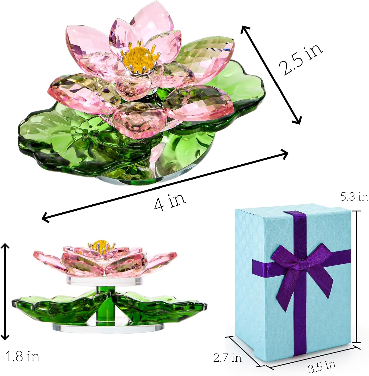 Sparkle Crystal Lotus Flower, 4" Hue Reflection Clear Lotus Figurine with Gift Box, Glass Decorative Statue Paperweight Home Art Decor for Collection Table Centrepiece - Image 2