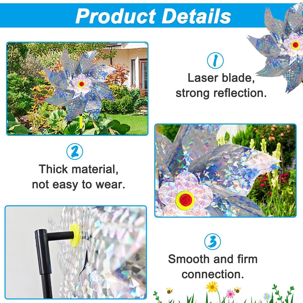 Molino de Viento Reflectante, 10 Piezas Molinillos de Viento para Pajaros, Repelentes de Molino de Viento, Repelente de Aves, Molinillo de Viento Jardin para Proteger Jardines Huertos Patios (A)