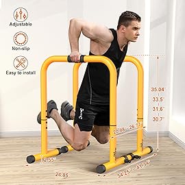 RELIFE REBUILD YOUR LIFE Dip Bars & Dip Station Functional Heavy Duty Dip Stands Fitness Workout Dip bar Station Stabilizer Parallette Push Up Stand (Yellow)